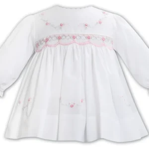 Sarah Louise white and blue smocked dress