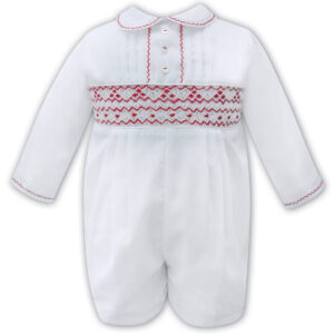 Sarah Louise white and red smocked romper