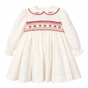 Pretty Originals ivory and red smocked dress